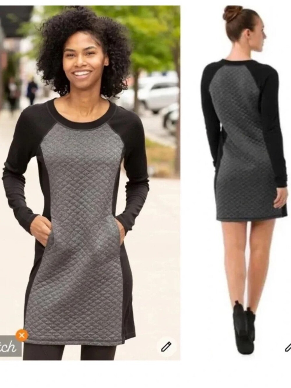 Smartwool Women's Small Diamond Peak Black Gray Quilted Dress Merino Wool New